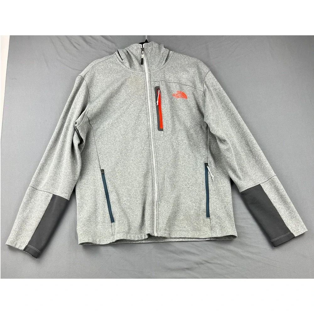 The North Face Hooded Fleece Jacket Mens Large Gray Good Full Zip Hiking Coat